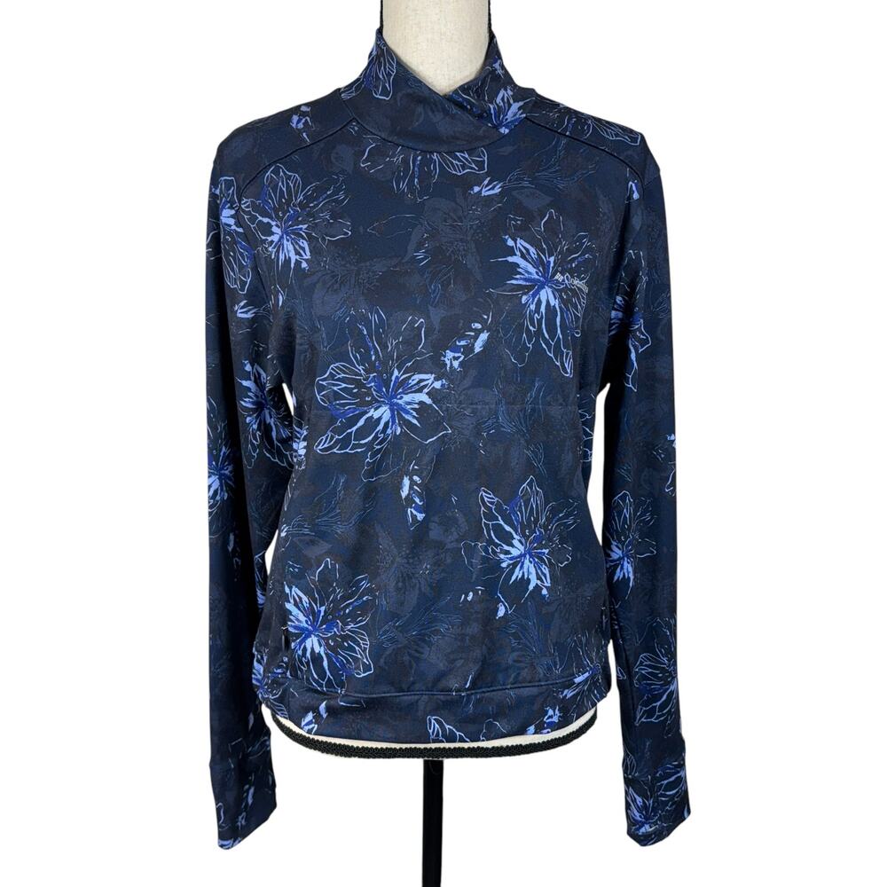 Columbia Large Weekend Adventure Top Pullover Floral Stretch Long Sleeve Navy